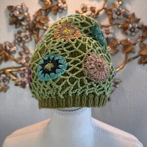 One of a kind handmade crochet beanie featuring